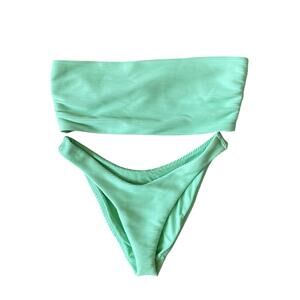 SEAFOLLY Ribbed Strapless Two Piece Bandeau Bikini Seafoam Green Womens Sz US 6